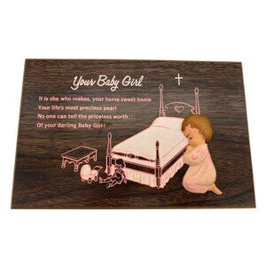 Your Baby Girl Praying Baby 3D Plaque Pink & Wood Grain Nursery Wall Art